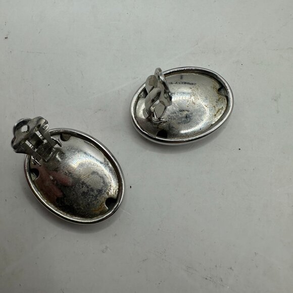 Oval Silver-Tone Clip-On Earrings By Whiting & Davis Co. - Picture 4 of 5